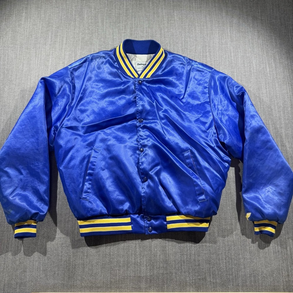 Vintage Swingster Jacket Mens XL Blue Satin Varsity Jeff Davis 4-H Made USA 80s